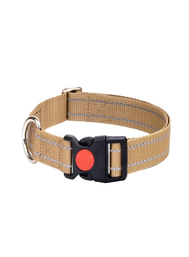 ADIL'S Adil’S Nylon Reflective Dog Collar 1in Width with Quick Release Strong Plastic Lock Buckle - Suitable for Small, Medium & Large Dogs, Size: M & L, Beige & Maroon (L, Beige) - Image 1